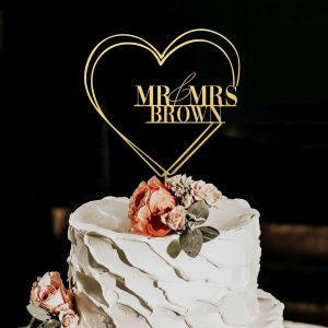 Heart Wedding Cake Topper, Mr and Mrs Cake Topper
