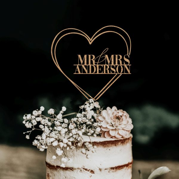 Heart Wedding Cake Topper, Mr and Mrs Cake Topper