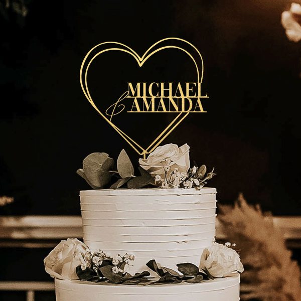 Heart Wedding Cake Topper, Mr and Mrs Cake Topper