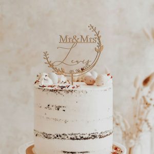 Unique Floral Cake Topper for Wedding, Custom Name and Date