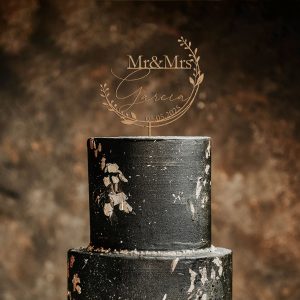 Unique Floral Cake Topper for Wedding, Custom Name and Date