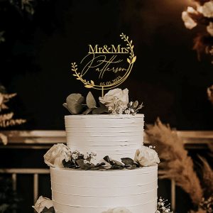 Unique Floral Cake Topper for Wedding, Custom Name and Date